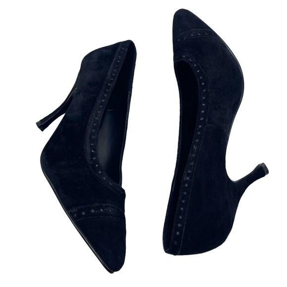 The Wild Pair Vintage 80s 90s Retro Black Suede Pointed Cap Toe Heels Pumps 8.5 - Picture 9 of 15